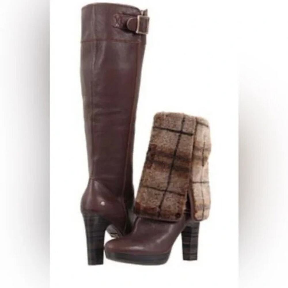 Ugg Australia Savoie Brown Leather Fold Down Platform Heeled Boots Shoes Size 8